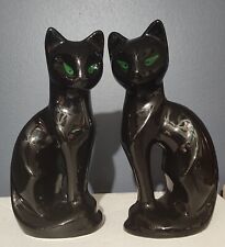Vintage Mid Century Modern Black Ceramic Siamese Cat Figurines Pair (2) 8