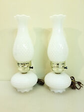 Vintage Pair of Hobnail Milk Glass Hurricane Boudoir Nightstand Lamps EXCELLENT picture