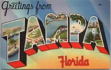 TAMPA, Florida Large Letter Postcard Multi-View Tichnor Linen c1950s Unused picture
