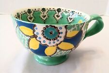 Anthropologie Elka Ayaka Twisted Handle Green/Blu Flower Footed Pedestal Cup picture