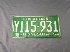 Vintage 1954 Minnesota License Plate ~ White on Green ~ 7-digit 