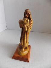 Vintage Olive Wood Hand Carved Jesus Statue Shepherd Holding Lamb 9.25” picture