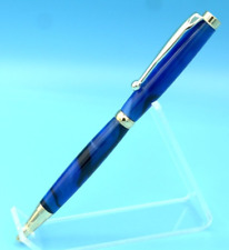 Fancy Slimline Ballpoint Pen in Gold with Dark Blue Pearl and Black picture
