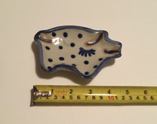 M. A. Hadley Pig Spoon Rest Pottery Blue Trinket Dish Signed  picture
