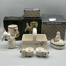 80’s Avon Sunny Bunny Easter Ceramic Basket Candle Holder Egg Cup Trinket 5pc picture