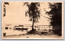 Houghton Heights Michigan~Beach & Boat Docks Along Lake~1926 RPPC picture