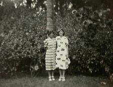 Two Women Standing By Tree & Bush B&W Photograph 2.5 x 3.5 picture