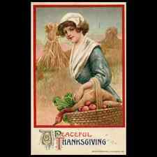 John Winsch 1911 Vintage with Pilgrim Woman Harvest Thanksgiving Postcard picture