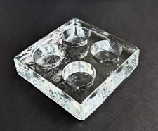 Vintage Scandinavian Art Glass Clear Square Block Tea Light Candle Holder MCM picture