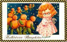 Vintage Winsch Adorable Little Girl, Pumpkin Men, JOL,Antique Halloween Postcard picture