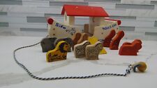 VINTAGE SIFO NOAHS ARK WOOD PULL TOY WOOD BLOCK ANIMALS 1960S picture
