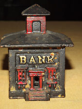 VINTAGE MONEY   CAST IRON METAL COIN BANK BUILDING BANK picture