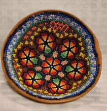 Vintage Huichol Beaded Gourd Offering Bowl Mexican Folk Art picture