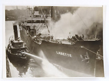 1939 SS Labette Transport Cargo Ship Onboard Fire Hull Vintage Press Photo picture