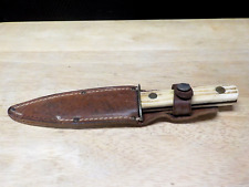 VINTAGE 1950s WOODEN HANDLE HUNTING KNIFE WITH LEATHER SHEAF  PREOWNED picture