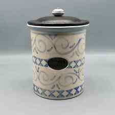 Blue & White Sugar Labeled Stoneware Canister/Crock 8”  picture