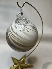 Handblown Art Glass White Gold Brown Color Ball Christmas Ornament Artist Signed picture