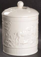 Wedgwood Devonshire Off White Biscuit Barrel & Lid Cookie Jar England Equestrian picture