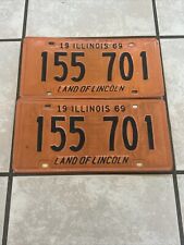 Vintage 1969 Illinois Original Metal License Plate Set.  picture