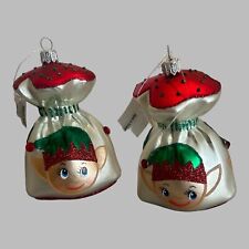Trimsetter Elf Glass Christmas Ornaments Lot of 2 Three Sided Dillards Poland picture