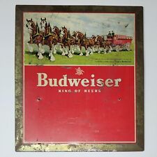 Vintage 1950s Budweiser Tin Litho Clydesdales Sign Jems Metal Stamping STL 15X17 picture