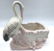Vtg Nursery vase planter Stork with Pink Bassinet c1955 It's a Girl Shower gift picture