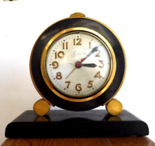 Vintage SESSIONS Art Deco Mantle Clock Brass & Black Stone Onyx KEEPS EXACT TIME picture