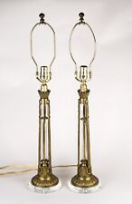 Vintage Glass & Antiqued Bronze Finish Metal Neoclassical Style Pair of Lamps picture