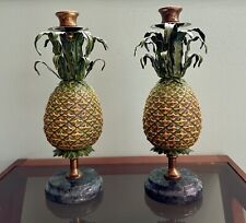 Petites Choses Pair Pineapple Candle Holders, Hollywood Regency MCM Tiki Bar VTG picture