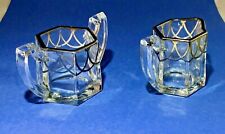 Antique Glass Creamer Sugar Silver Overlay Jefferson Glass Krys-Tol CHIPPENDALE picture