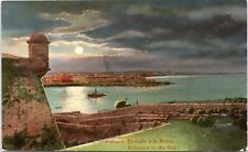 Entrance to Bay, Havana Cuba at Night - 1919 divided back Postcard - Full Moon picture