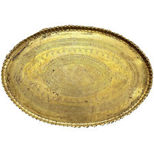 Vintage Oval Etched Brass Tray Wall Hanging Table Top Large 34x23 Metal Moroccan picture