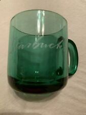 Starbucks Vintage Green Glass Mug Coffee Cup Etched Silver Cursive Writing 12 oz picture