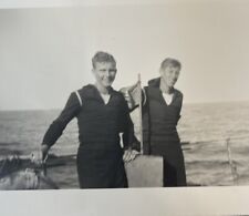 Vintage B&W Photo Handsome Young Navy Sailors Aboard Ship 1950's picture