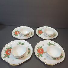 Vtg Lipper & Mann Creations Christmas Poinsettia Holly Sip Snack Plates Cups  picture