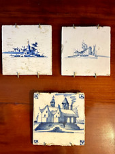 Three Old Dutch Delft Blue & White Ceramic Tiles, 5
