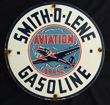 VINTAGE SMITH-O-LENE AVIATION GASOLINE / MOTOR OIL PORCELAIN GAS PUMP SIGN picture