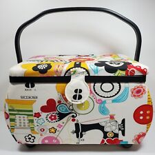 Portable Sewing Basket with Notions Bundle Lot of Needles Thread Pins Scissors picture
