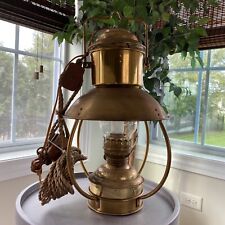 Vintage Ideal Brenner 20 Brass Nautical Hanging Oil Lamp Converted To Electric picture