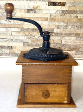 Vintage Wooden Coffee Grinder Cast Iron Crank Manual Dovetailed Drawer Farmhouse picture