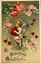 Valentines Day Cherub Angel Winsch Signed Embossed Antique Postcard 1910 picture