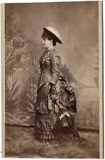 Amazing 1880s Victorian Era Lady in Dress and Hat - Imprint on Back 4x6 in. picture