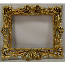 Ca 1850-1900 Old wooden openwork frame Florentine with metal leaf Int: 14,5x11,8 picture
