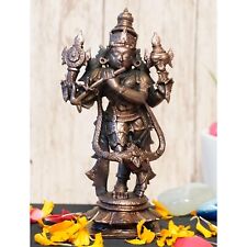 Antique Handmade Copper Chaturbhuj Krishna Statue For Worship Home Decor 6'' picture