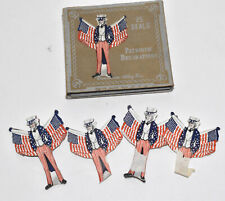 RARE Antique Dennison Patriotic Decoration Seals Uncle Sam Flags Die Cut in Box picture