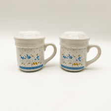Vintage Country Goose Salt and Pepper Shakers - White Stoneware Blue Bow picture