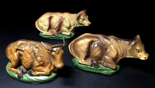 VINTAGE PAPER MACHE NATIVITY - OX COW CATTLE 3pc - JAPAN - SMALL 5