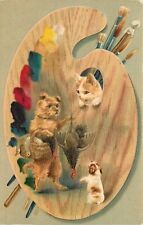 Embossed Postcard 212 Artist's Palette Cat & Terrier Dog w/ Game, Helena Maguire picture