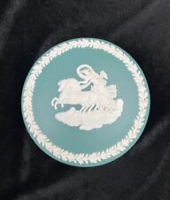 Vintage Wedgwood Green Teal Jasper Scallop Covered Trinket Box Horse Chariot picture