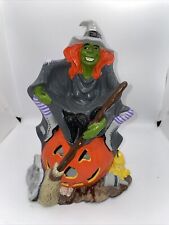 Vintage Ceramic Mold Witch Cat on Jack O' Lantern Halloween with No Light 11” picture